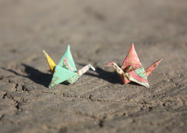 Mint-coral-floral_origami_crane_post_earring1